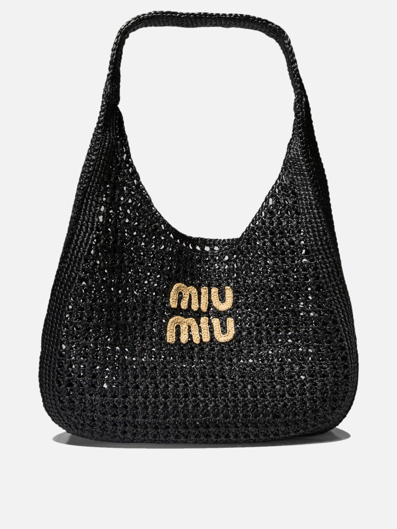 Miu Miu Crochet shoulder bag with logo Black