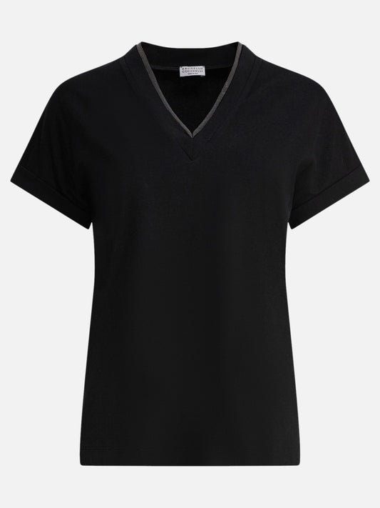V neck t-shirts Solid colour  Black - Brunello Cucinelli Women | PDP | VIETTI Online Store 
