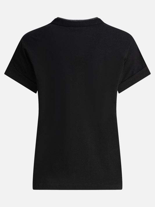 V neck t-shirts Solid colour  Black - Brunello Cucinelli Women | PDP | VIETTI Online Store | 2
