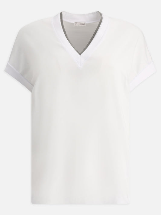 V neck t-shirts Solid colour  White - Brunello Cucinelli Women | PLP | VIETTI Online Store 
