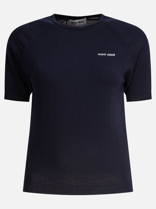 Miu Miu Crew-neck sweater with logo 16345374_38 Blue 1