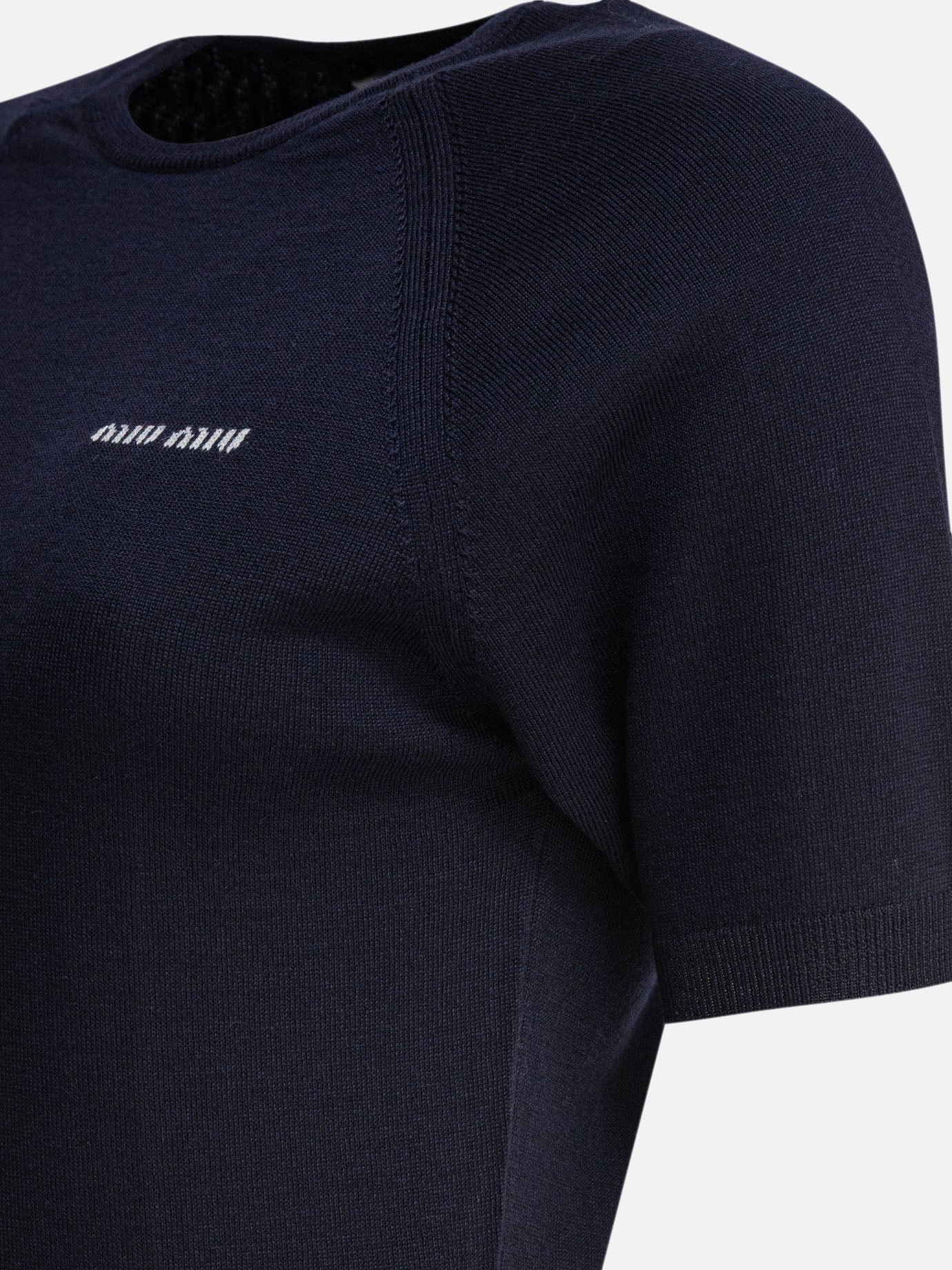 Miu Miu Crew-neck sweater with logo Blue