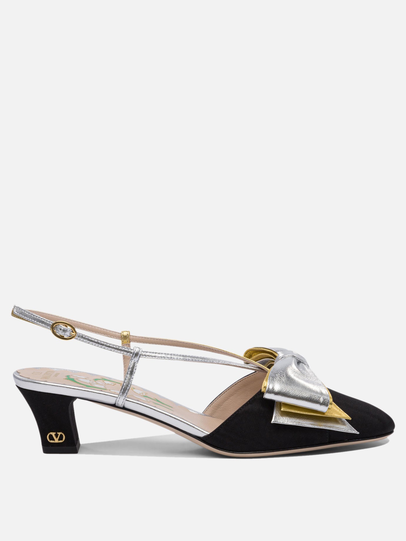 Valentino Garavani &quot;Bowow Moirè 45 mm&quot; slingback pumps 17419593_38 Black thumbnail_1