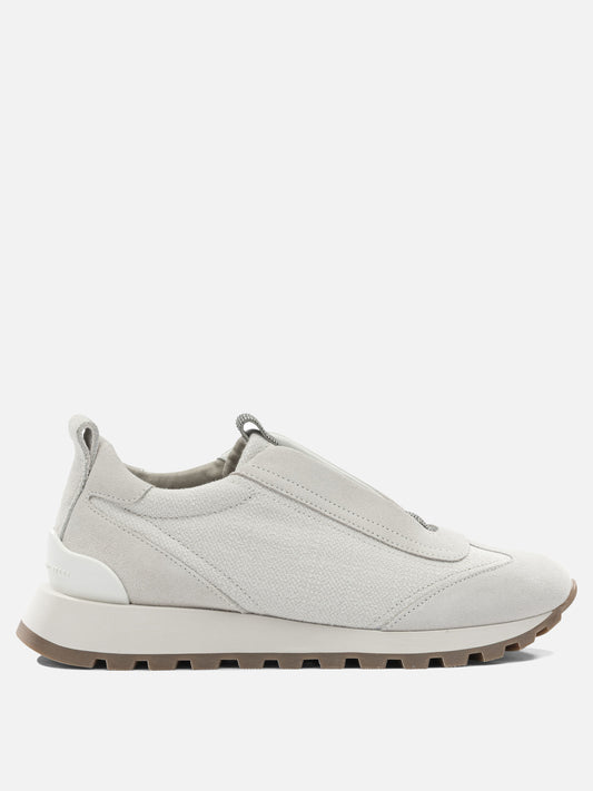 Low top sneakers 63% cotton 37% linen - 100% rubber  White - Brunello Cucinelli Women | PDP | VIETTI Online Store 
