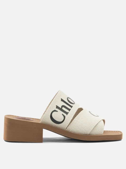 Heeled sandals 90% linen 10% polyester - 100% ethylene vinyl acetate  White - Chloé Women | PDP | VIETTI Online Store 
