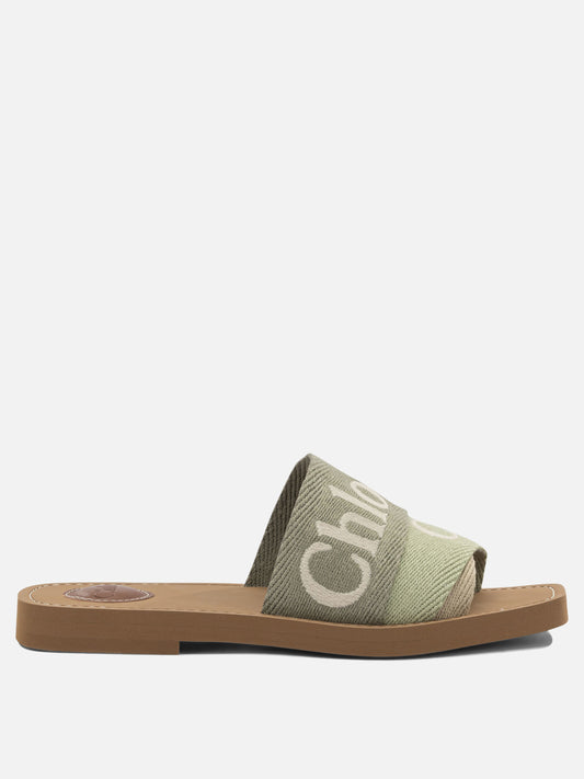 Flat sandals 90% linen 10% polyester - 100% ethylene vinyl acetate  Green - Chloé Women | PDP | VIETTI Online Store 

