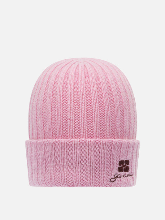 Beanies 60% wool 20% viscose 20% recycled cotton  Pink - Ganni Women | PDP | VIETTI Online Store 
