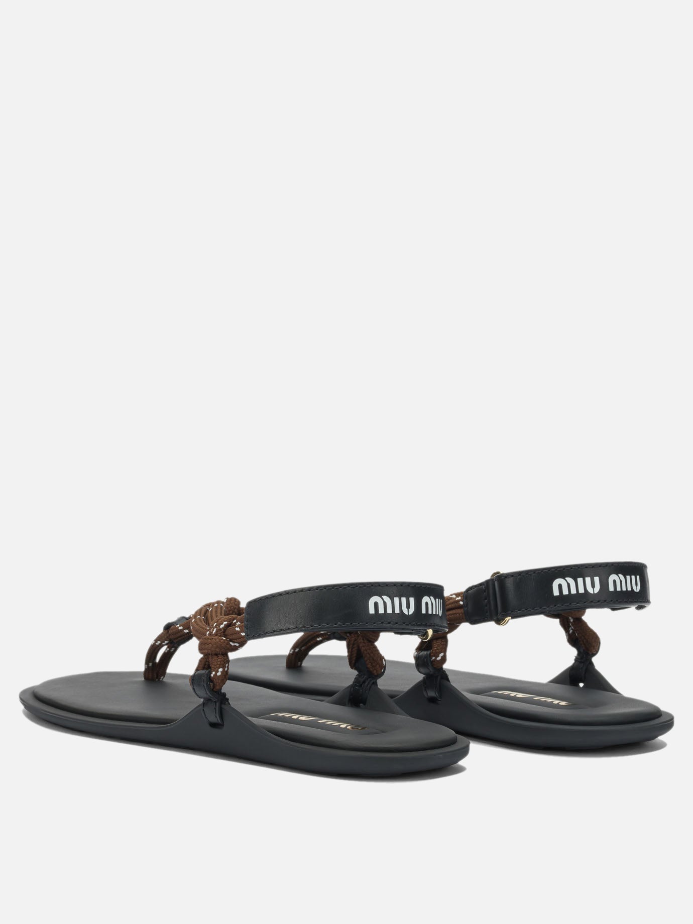 Flat sandals 100% polyester - 100% calf leather  Brown - Miu Miu Women | PDP | VIETTI Online Store | Zoom-Modal_4
