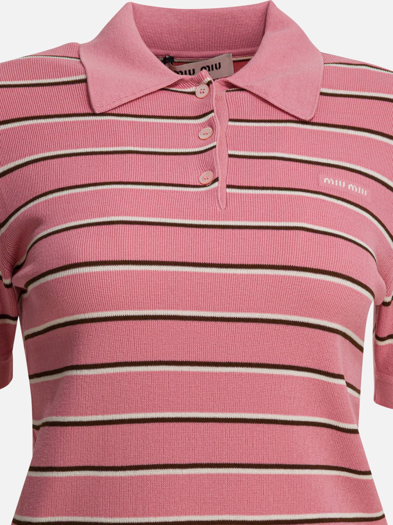 Polo shirts with buttons Striped  Pink - Miu Miu Women | PDP | VIETTI Online Store | Zoom-Modal_3
