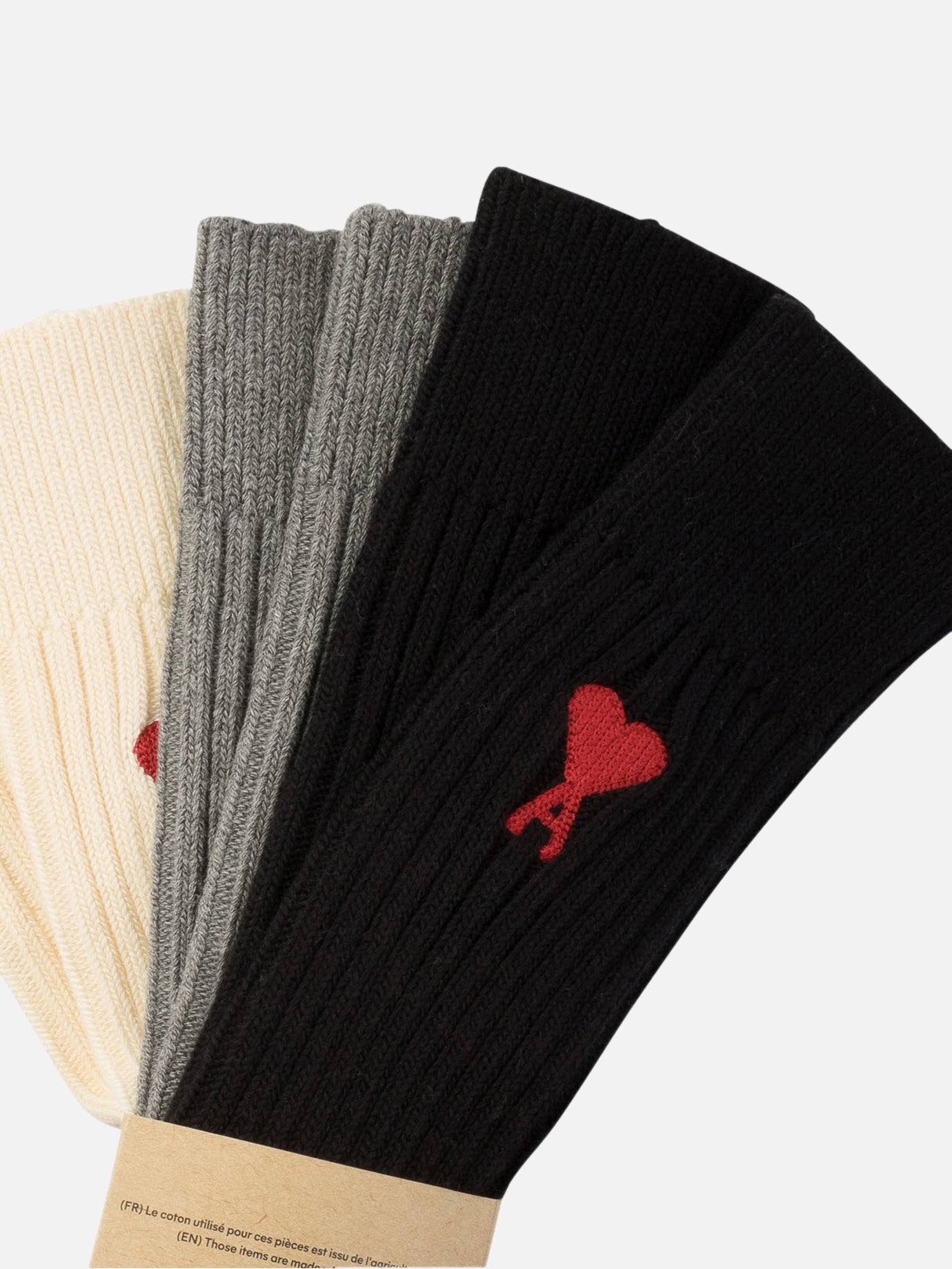 Ami Paris 3-pack "Ami de Coeur" socks Beige