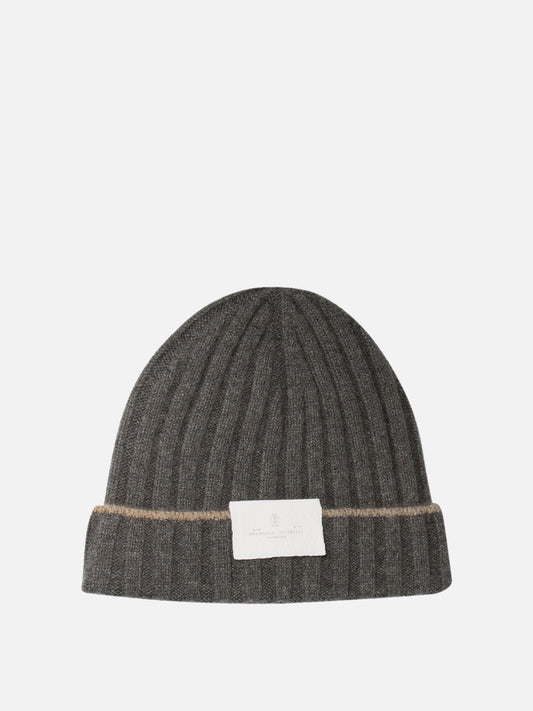 Ribbed cashmere knit beanie