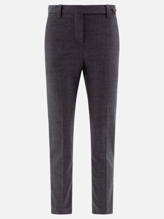 Brunello Cucinelli Wool cigarette trousers with monili Grey