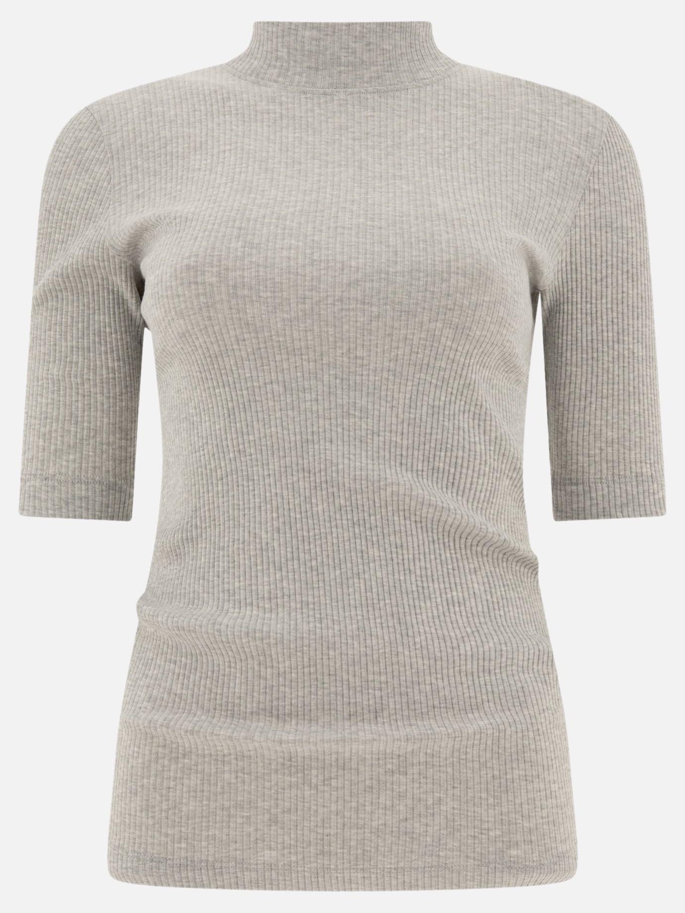 Brunello Cucinelli Ribbed t-shirt with monili Grey