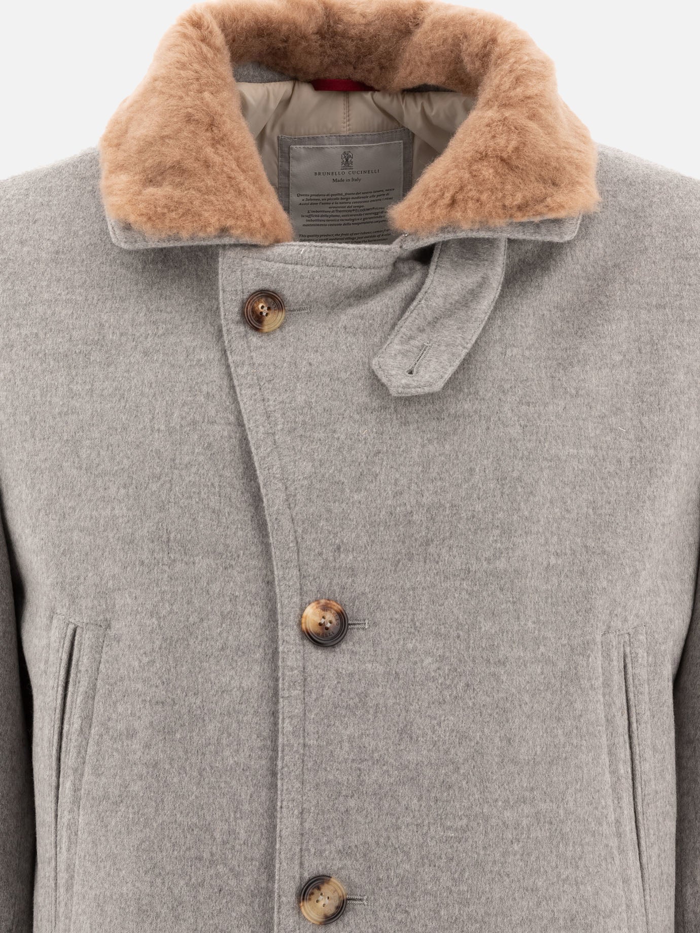 Long coats Solid colour  Grey - Brunello Cucinelli Men | PDP | VIETTI Online Store | thumbnail_3