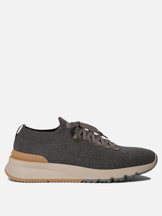 Brunello Cucinelli Cotton knit sneakers Grey