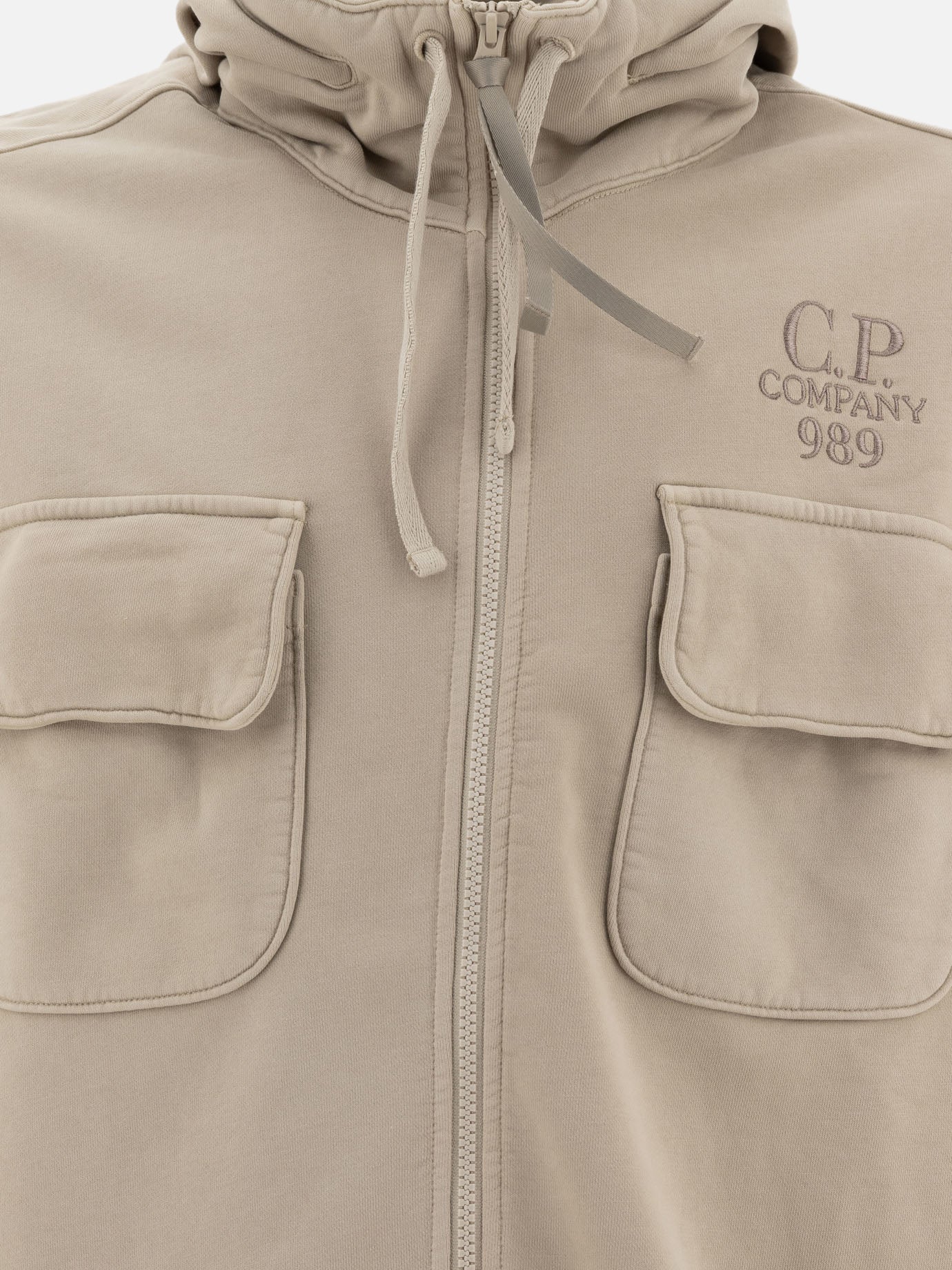 C.P. Company "Brushed and Emerized Diagonal Fleece" zipped hoodie Beige