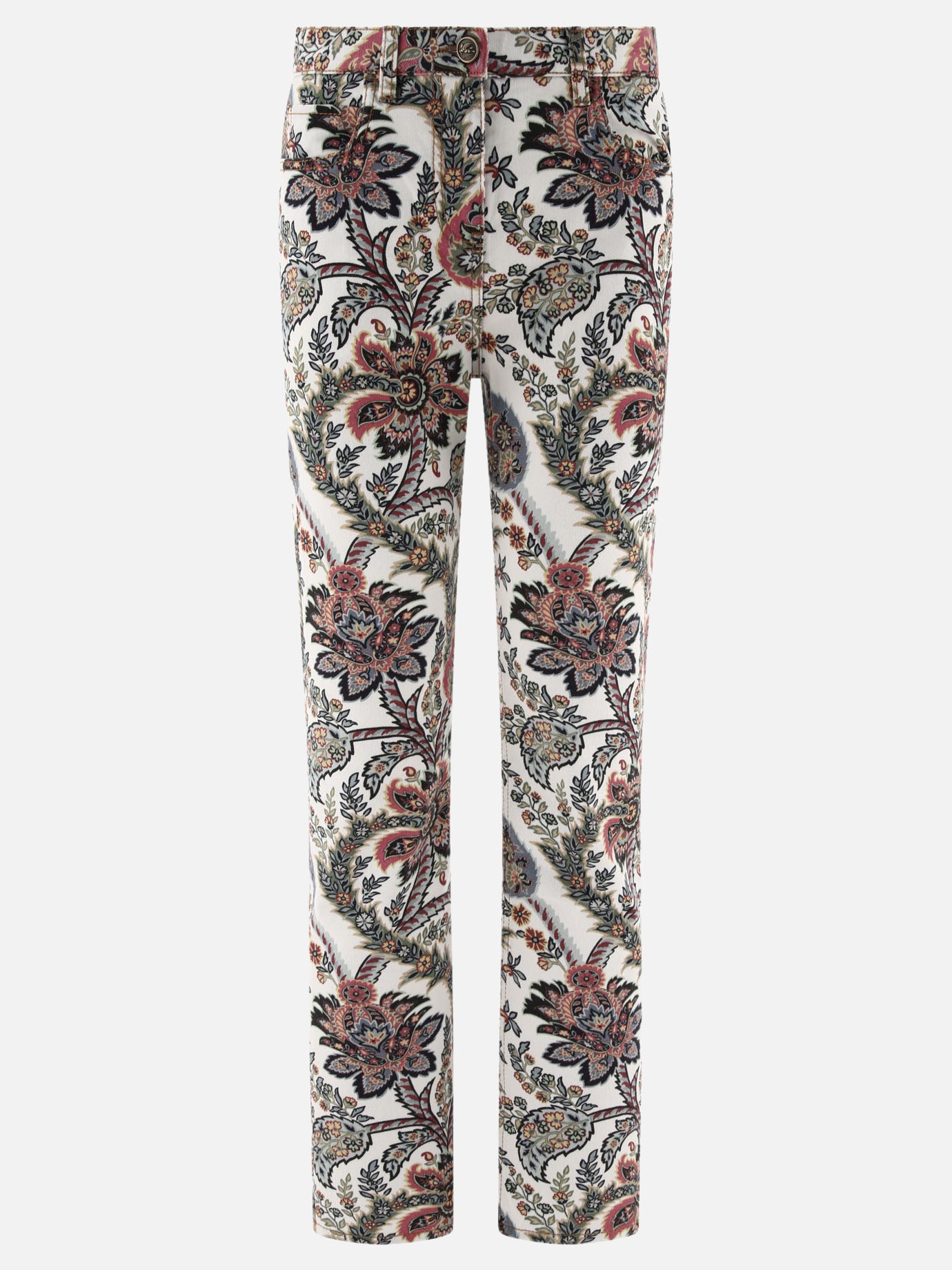 Jeans with multicolor Paisley print