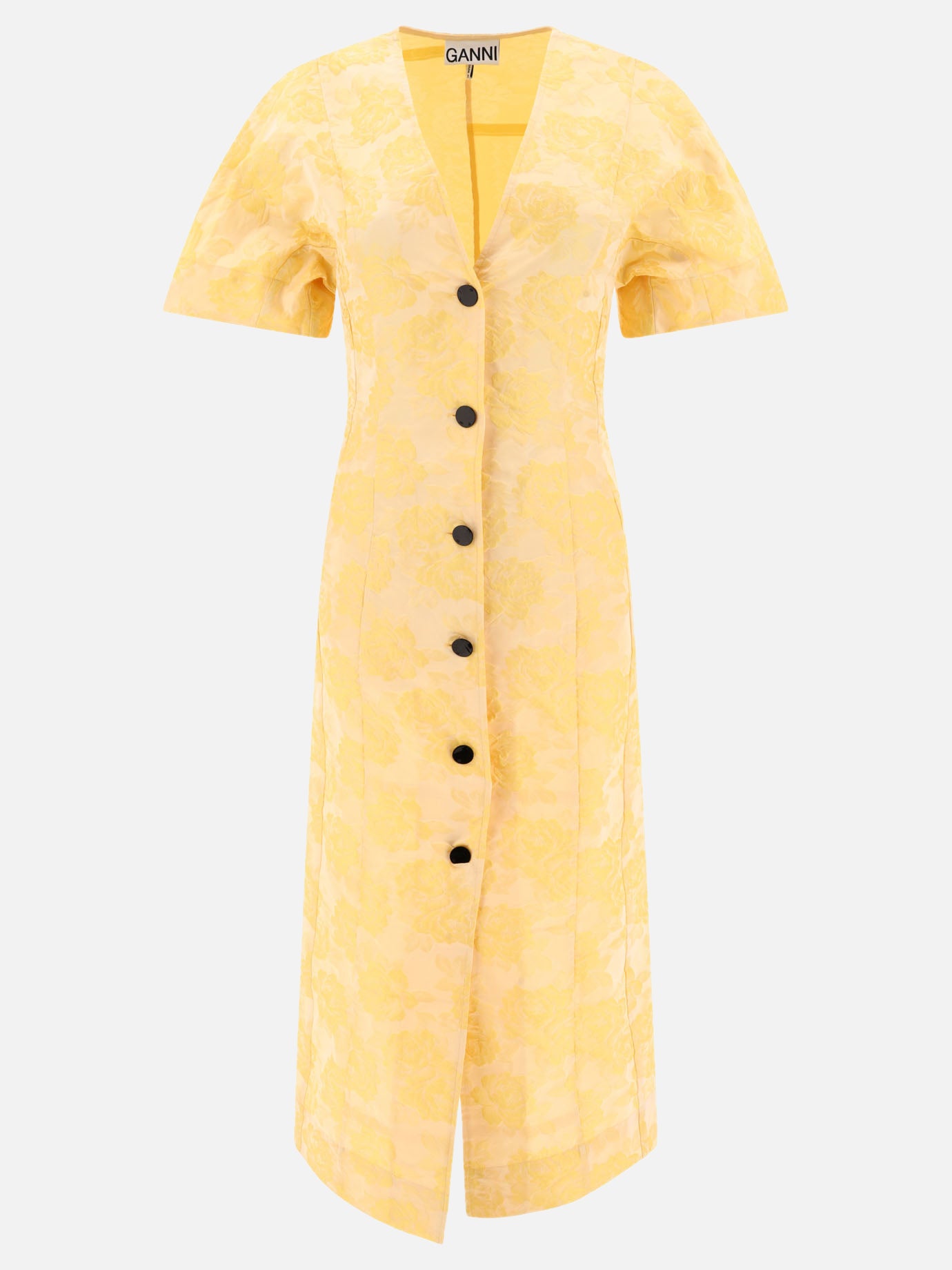 Ganni "Botanical Jacquard" midi dress Yellow