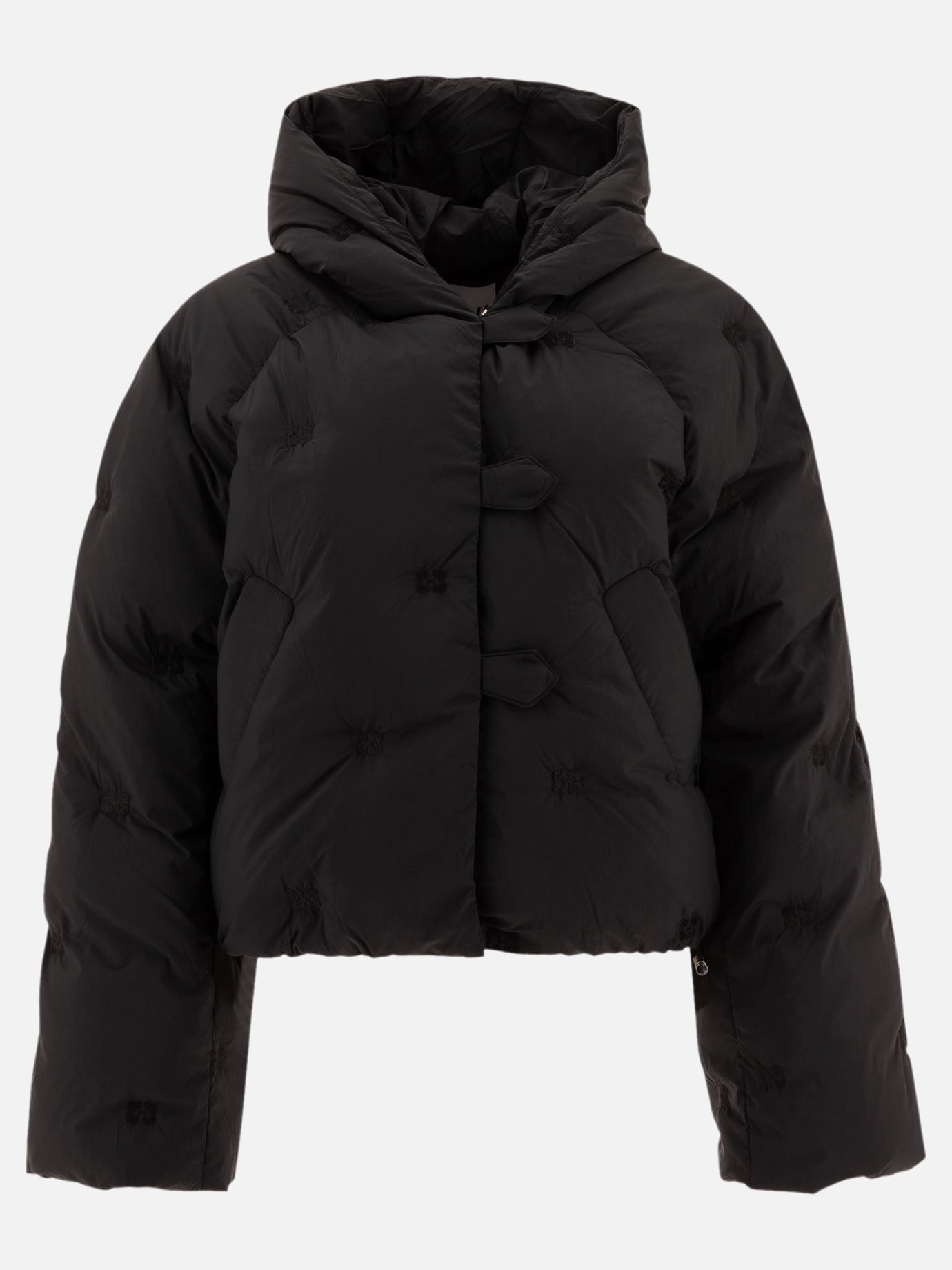 Ganni Down jacket with embroidered monogram Black