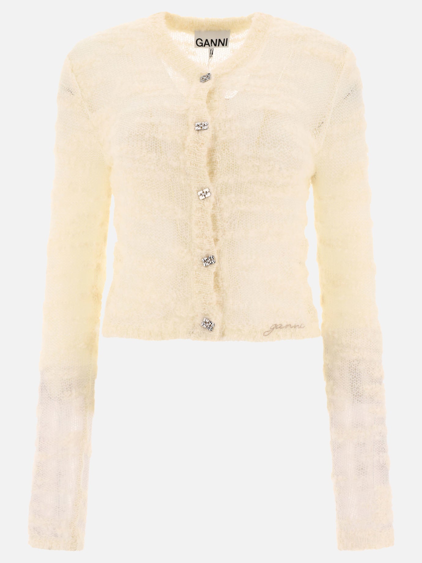 Ganni Alpaca and mohair boucle cardigan White