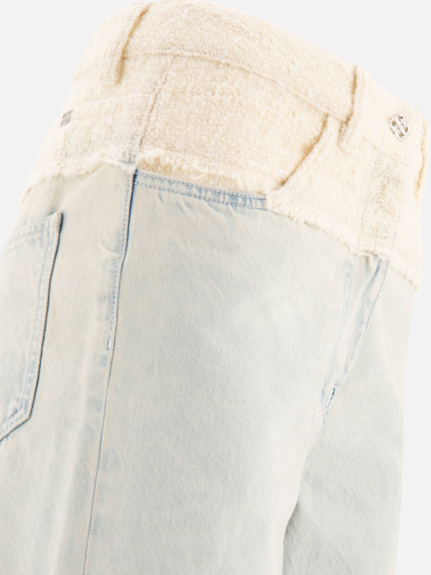 Givenchy Oversized denim and tweed mixed jeans with 4G detail Light blue