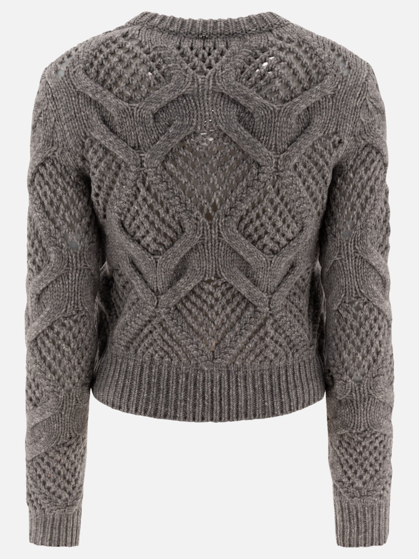 Max Mara Sportmax "Narvel" Diamond-knit crewneck sweater Grey