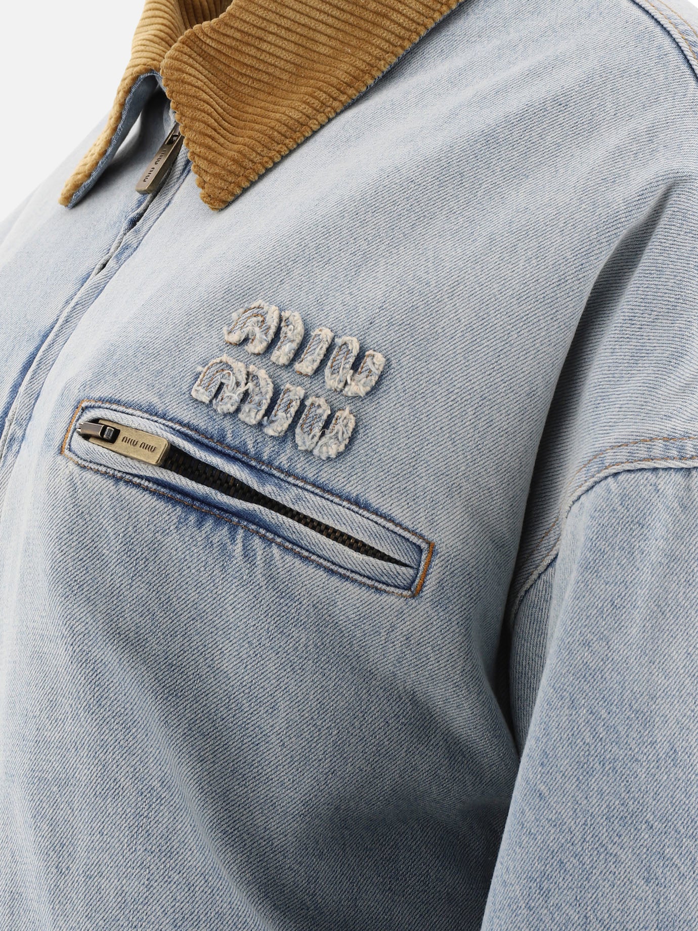 Bomber jackets Solid colour  Light blue - Miu Miu Women | PDP | VIETTI Online Store | thumbnail_4