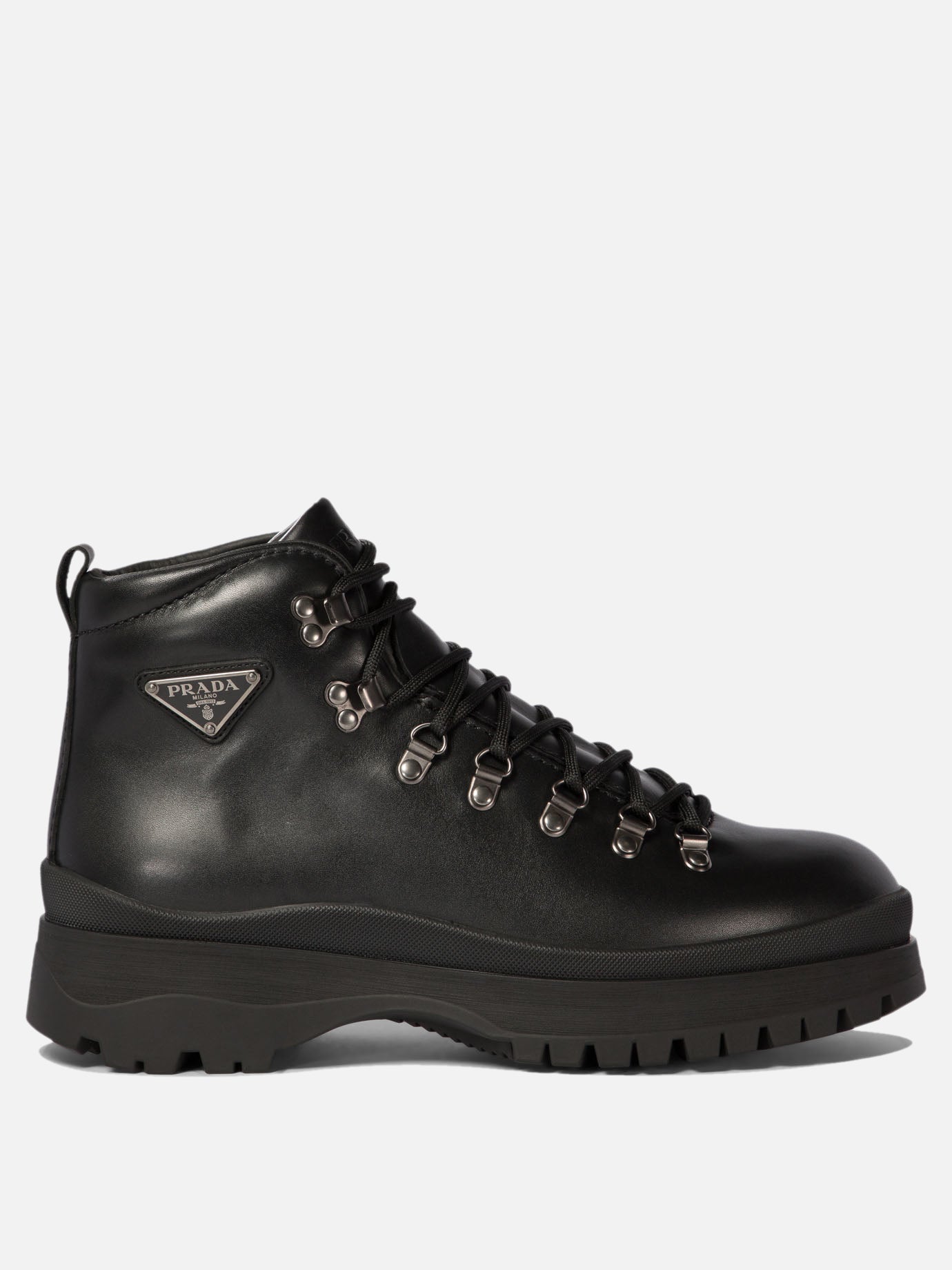 Prada Leather boots with triangle logo Black