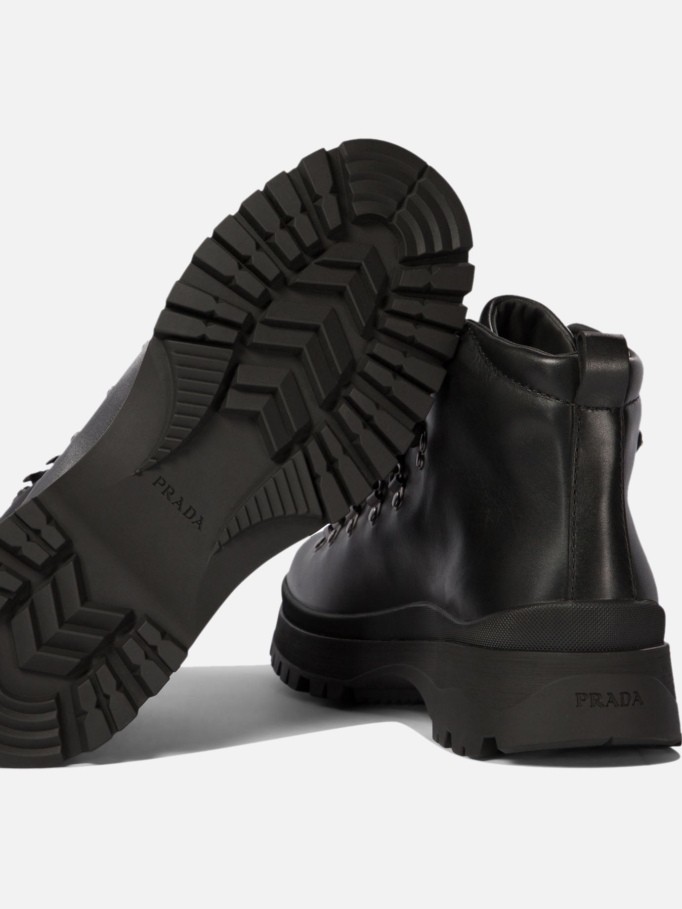 Prada Leather boots with triangle logo Black