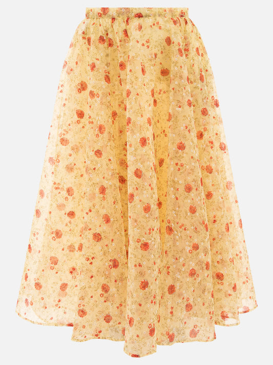 Printed nylonette midi skirt