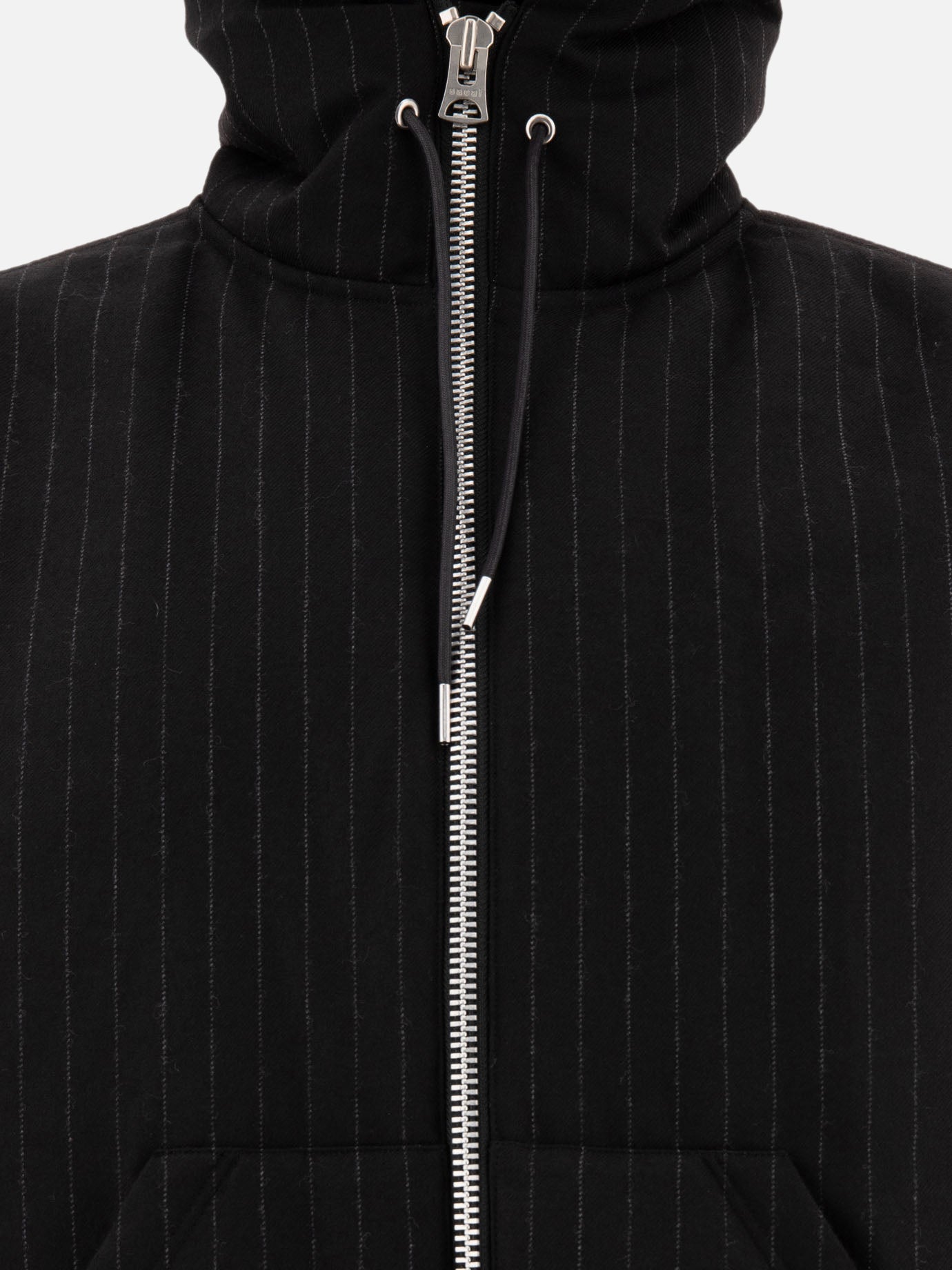 Sacai Pinstriped hooded jacket Black