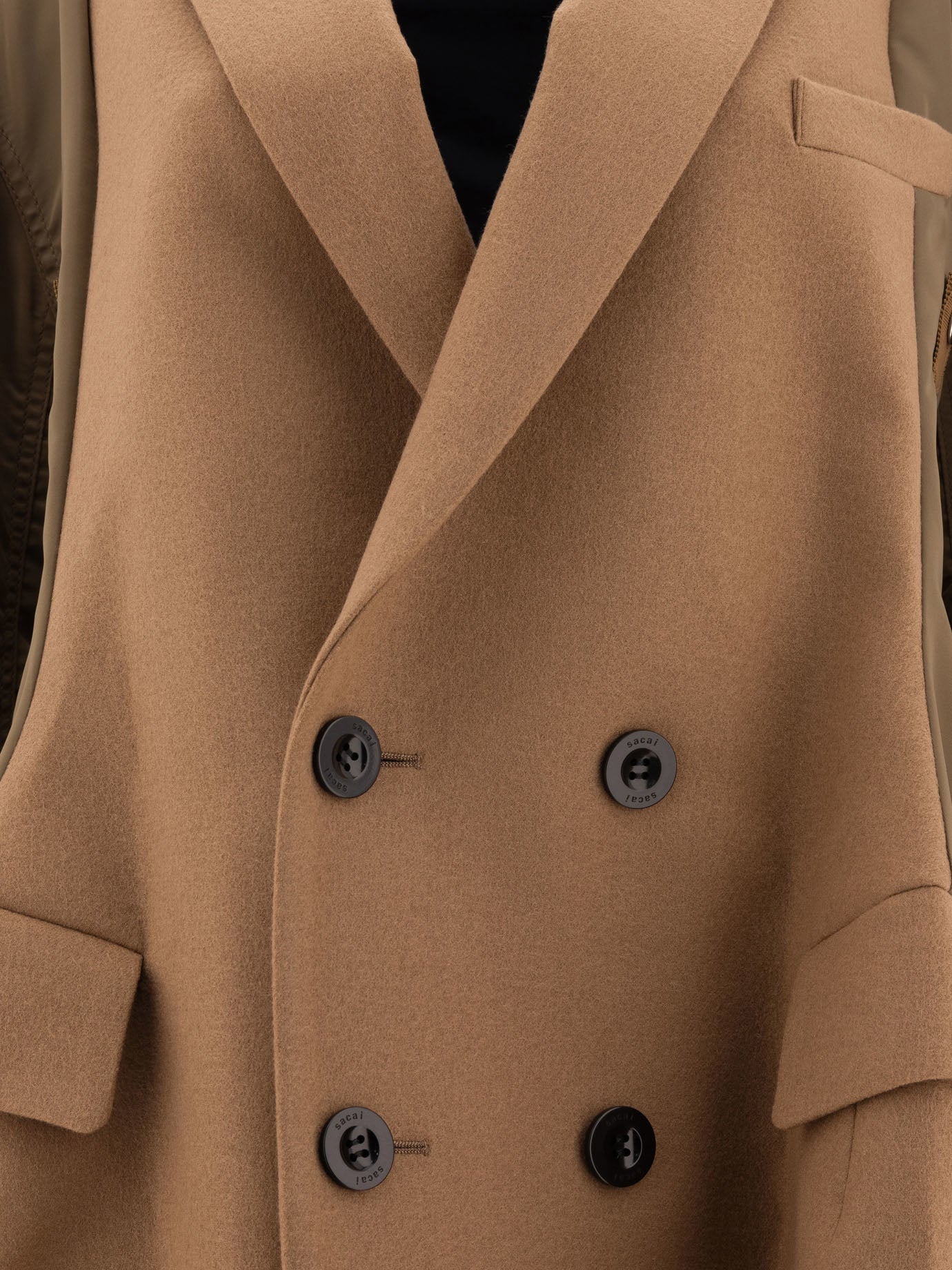 Sacai "Wool Melton x Nylon Twill" coat Beige