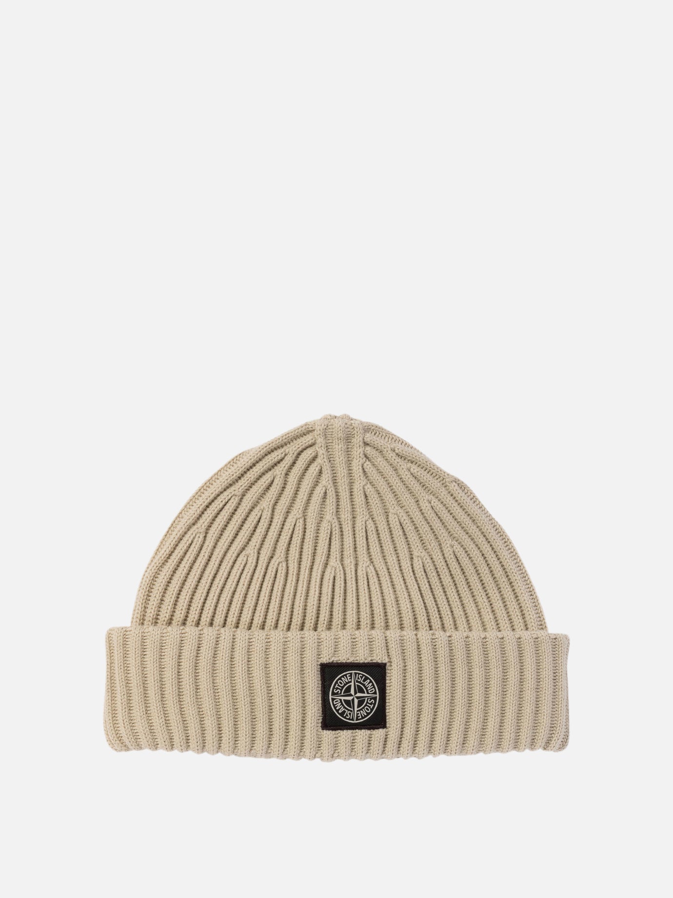 Stone Island Beanie with logo patch Beige