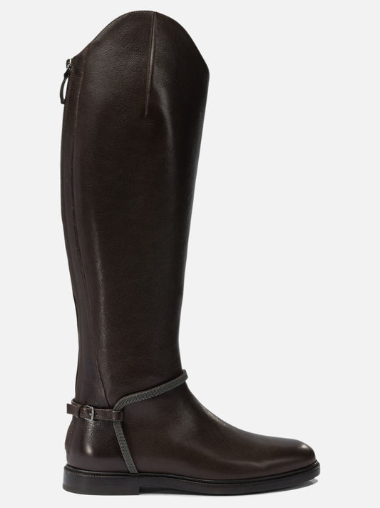 Knee-high 100% leather - 50% leather 50% rubber  Brown - Brunello Cucinelli Women | PDP | VIETTI Online Store 
