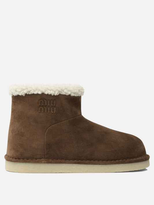Pull-on boots 100% calf leather - 100% ovis aries  Brown - Miu Miu Women | PDP | VIETTI Online Store 
